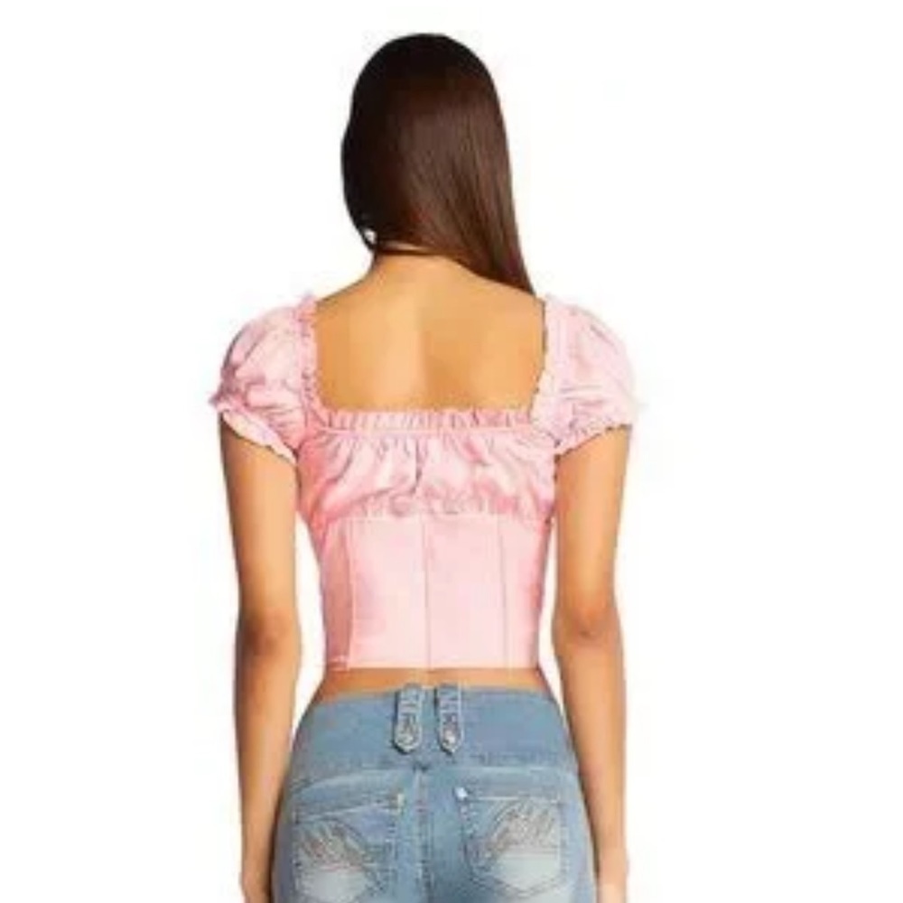 I.AM.GIA Naomi Corset Blush Pastel Pink Crop Top Bustier Bow Ruffle Trim Top S - Picture 4 of 10